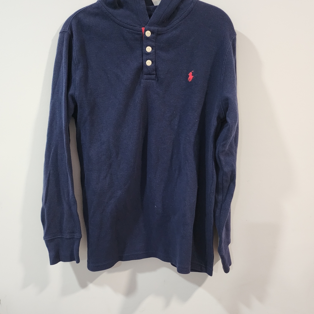 Ralph Lauren Navy Hooded Long-Sleeve Polo with Pink Pony